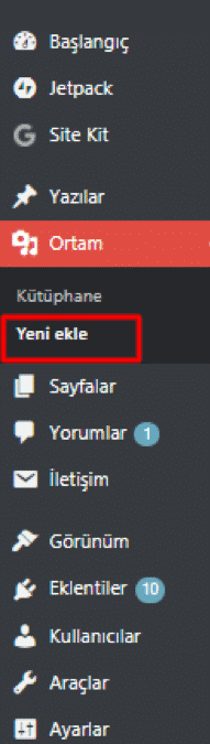wordpress yeni ortam ekle