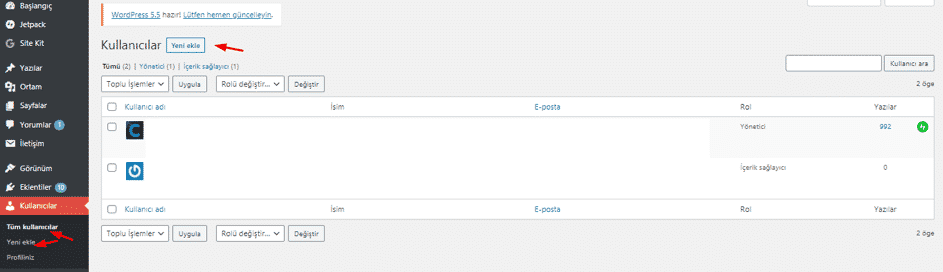 wordpress kullanıcı ekle