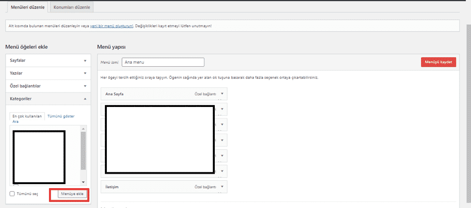 wordpress menü oluşturma