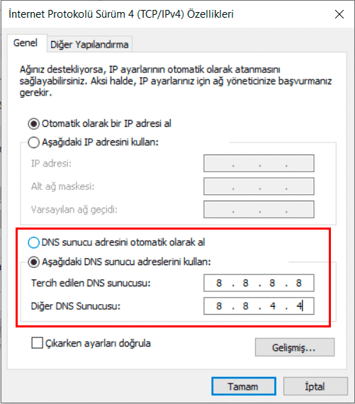 DNS Sunucu Adresleri