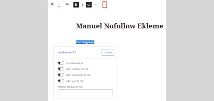 Elle WordPress Nofollow Link Ekleme