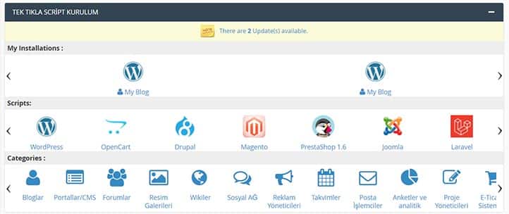 cPanel Tek Tıkla Script Kurulum