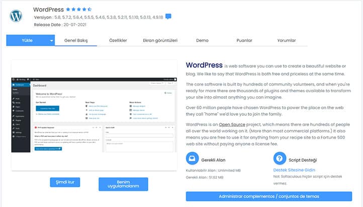 Tek Tıkla Script Kurulum - WordPress