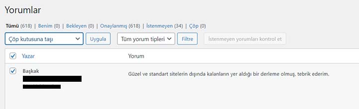 Wordpress Mevcut Yorumları Silme